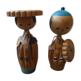 Pair of Japanese dolls kokeshi 70s