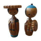 Pair of Japanese dolls kokeshi 70s