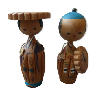 Paire de poupées japonaises kokeshi années 70
