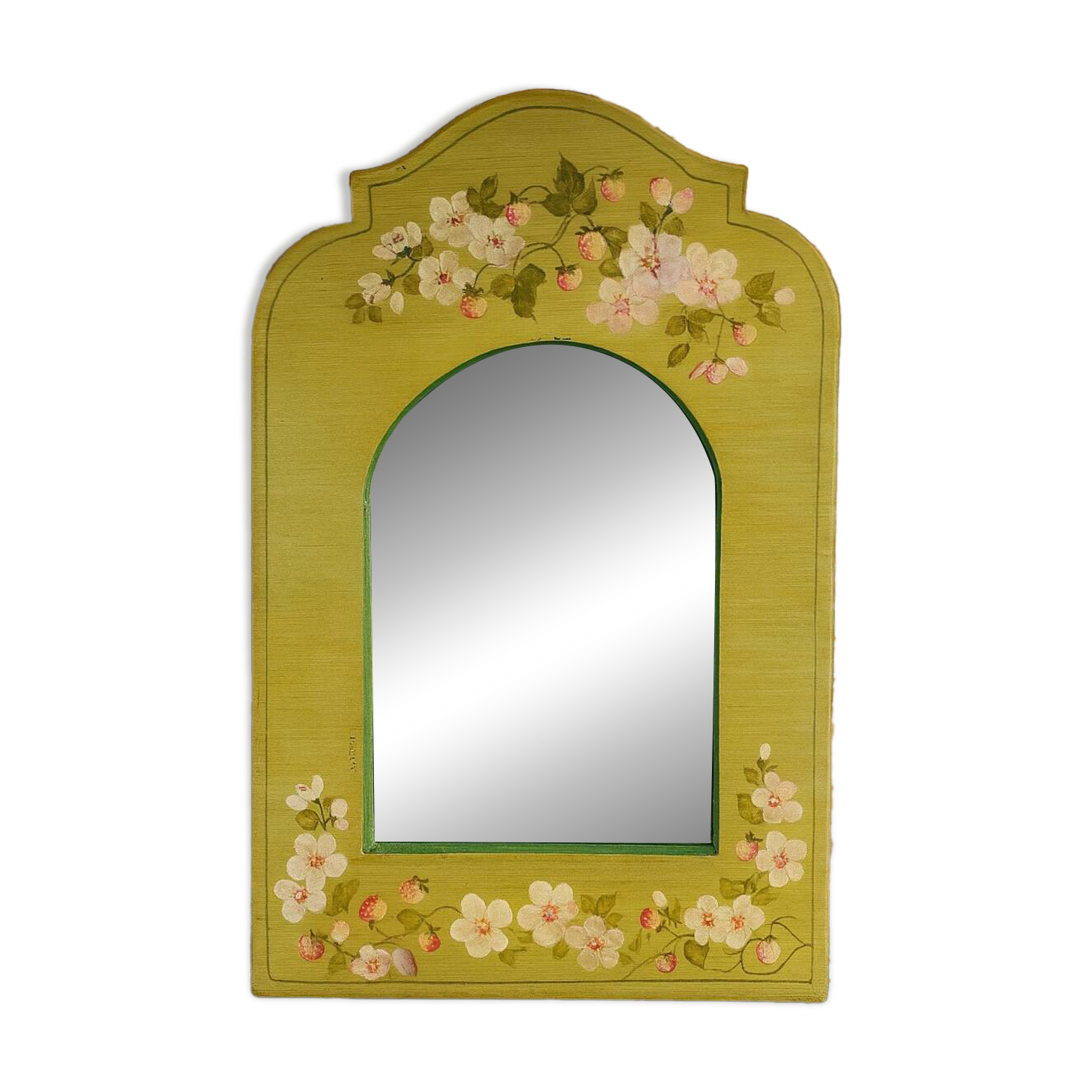 Shabby green mirror with flowers