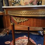 Bouillotte table pedestal table with marquetry decoration and bronze ornaments in the Louis style