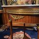 Bouillotte table pedestal table with marquetry decoration and bronze ornaments in the Louis style