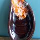 Shell-shaped catchall or butter dish in flamed ceramic style Vallauris.