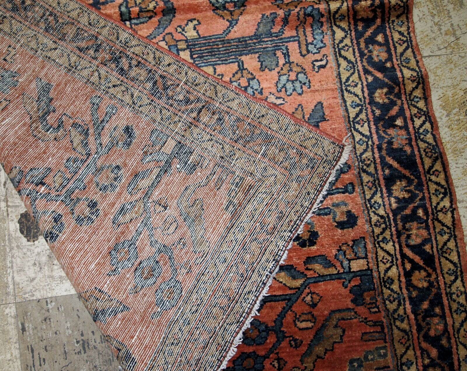 Handmade antique Persian Lilihan rug 3.5' x 5.4' (106cm x 164cm) 1920s - 1B676