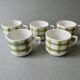 Lot de 5 tasses à café, décor torchon vert, années 70