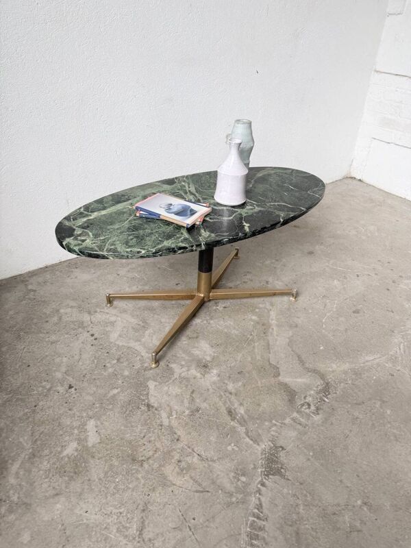 Table basse en marbre vert et laiton par Michel Kin pour Arflex