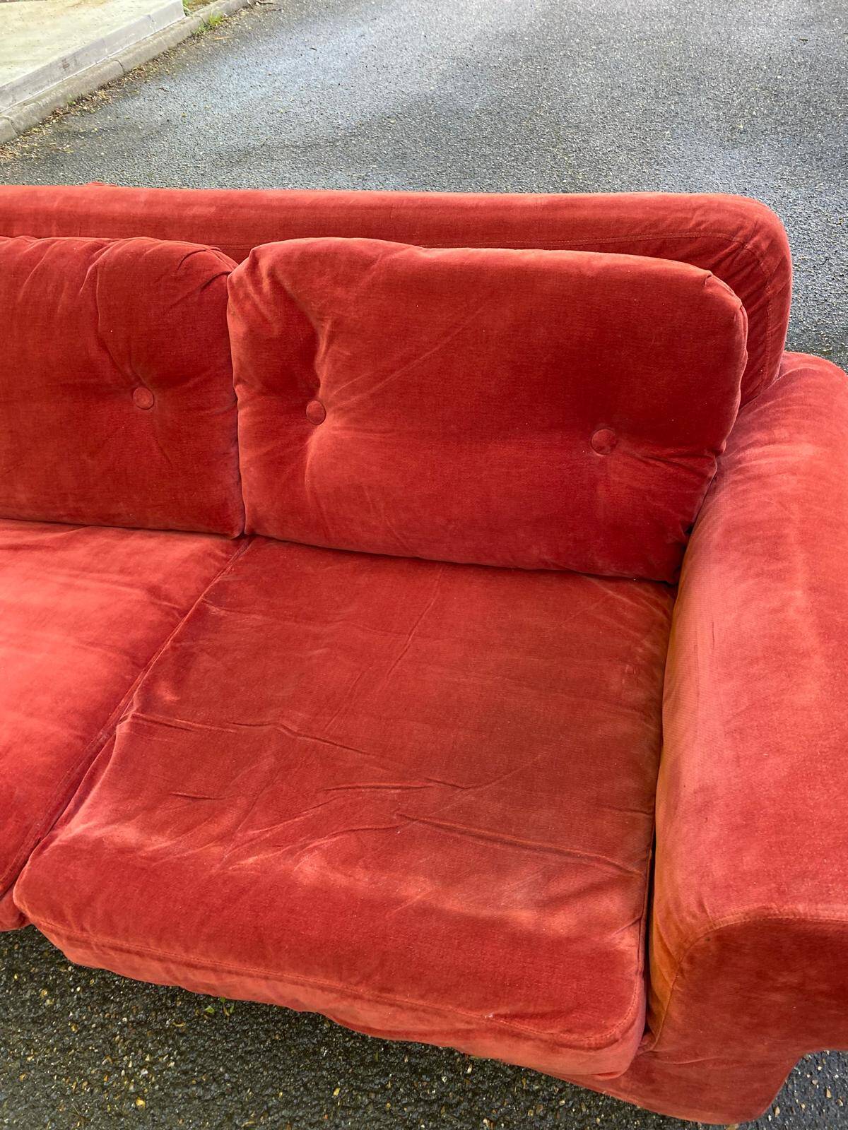 Vintage Scandinavian 3-seater burgundy velvet sofa