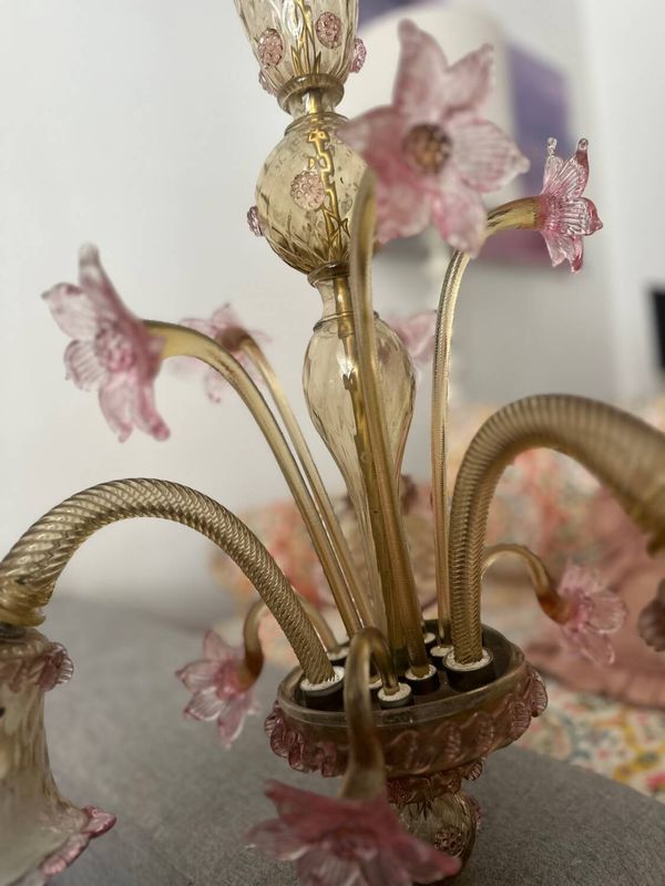 Lustre en verre de Murano fleurs vénitien, circa 1950/1970 rose jaune