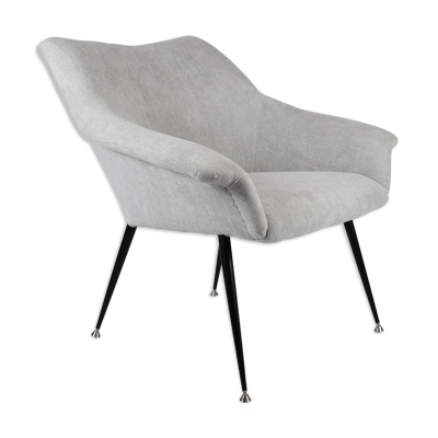 Fauteuil vintage ''coquille'', rembourré, Allemagne, années 60, tissu gris