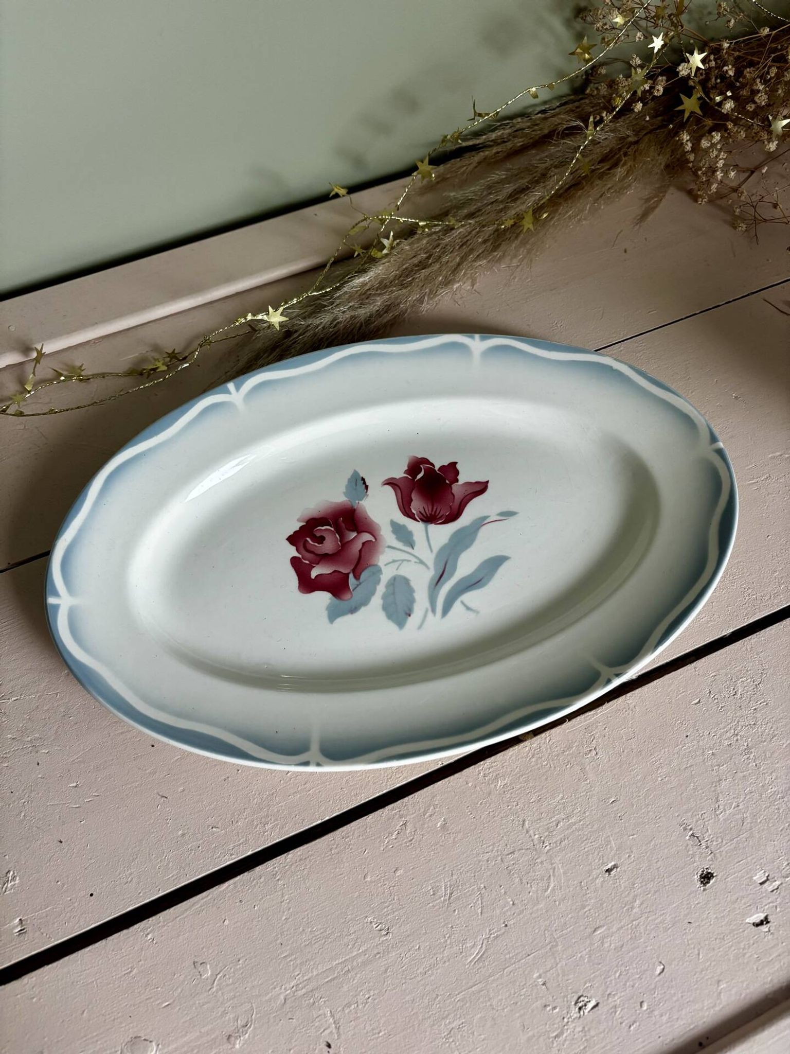 Ancien plat de service ovale faïence Sarreguemines Alesia