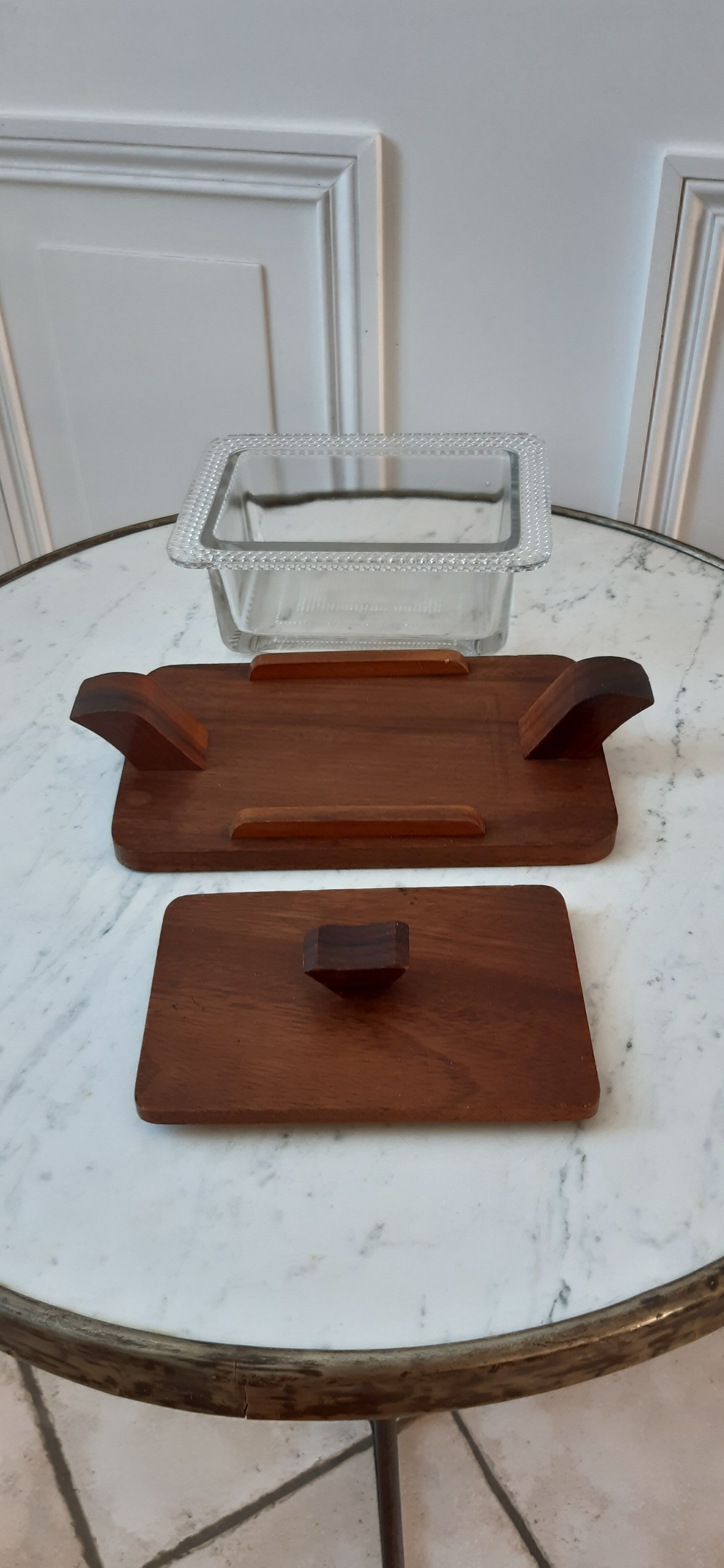 Boîte art déco en bois de hêtre et verre années 30