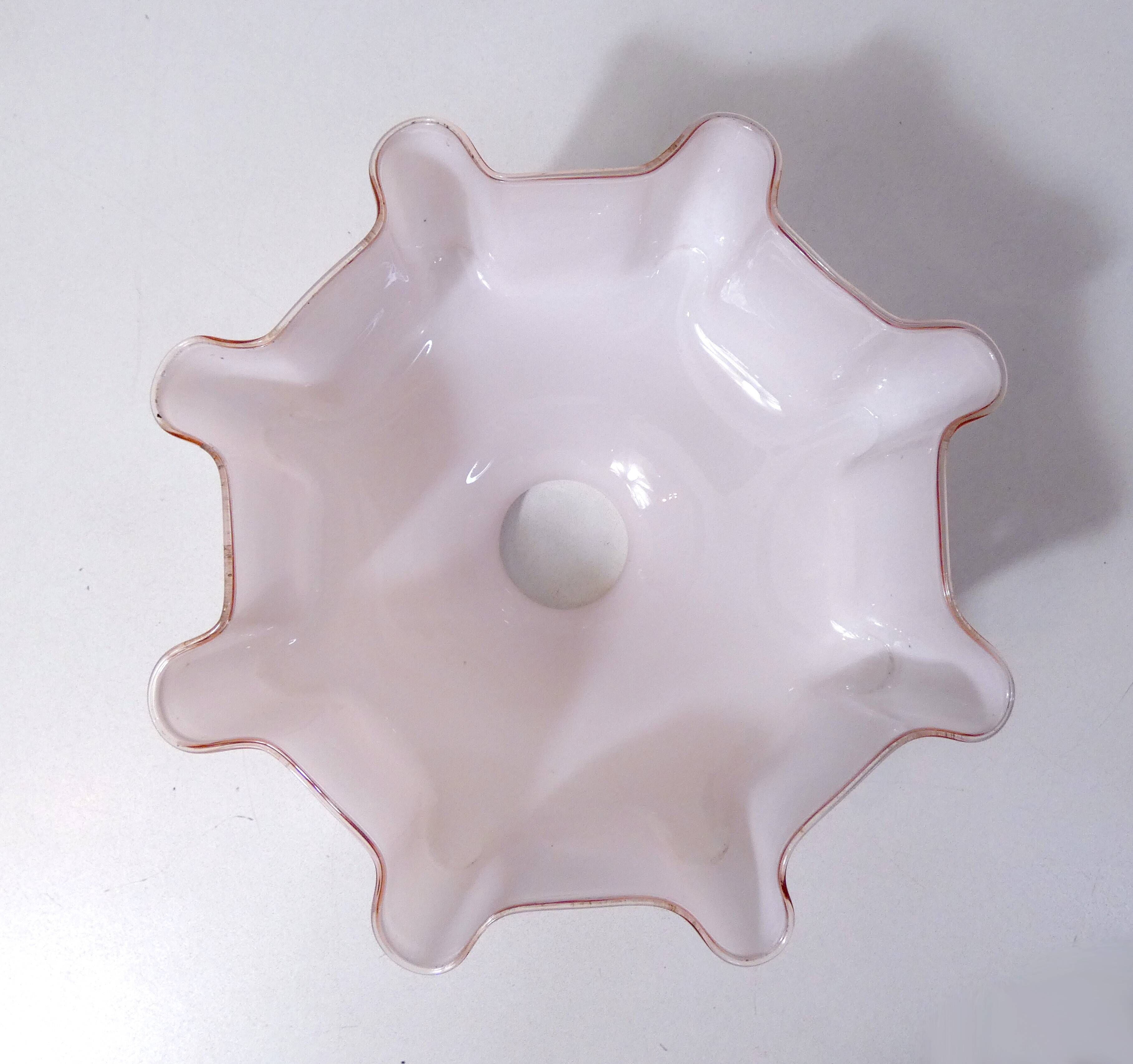 Old pendant lamp opaline glass chandelier vintage pale pink lampshade