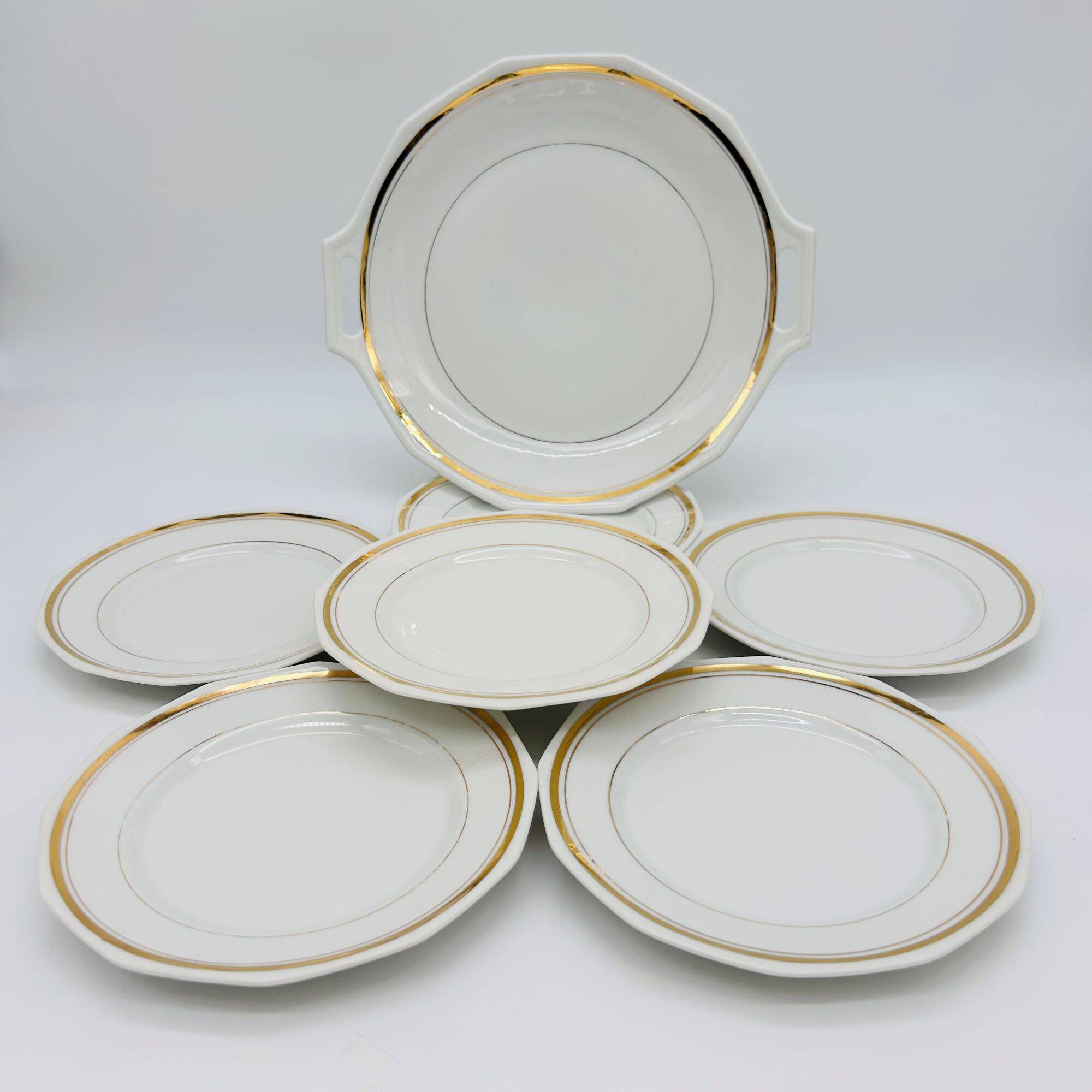 6 dessert plates and the serving dish, Philippon & Bruchet.