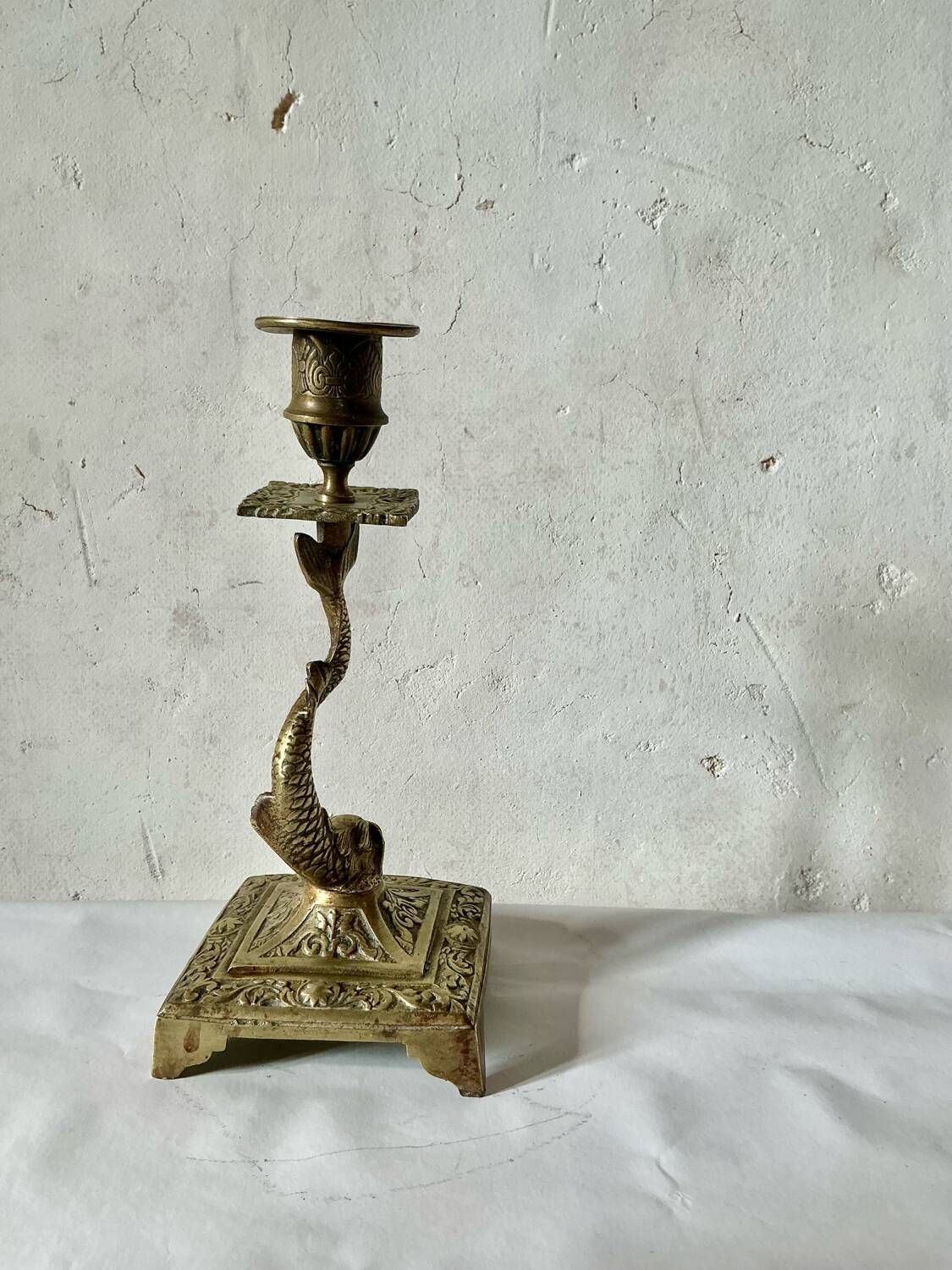 Antique brass candlestick fish