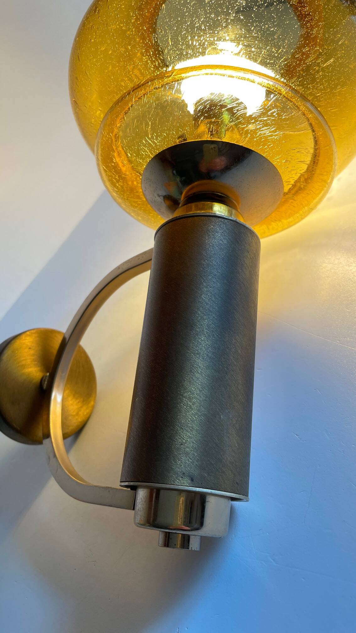 Vintage bubble glass brass applique