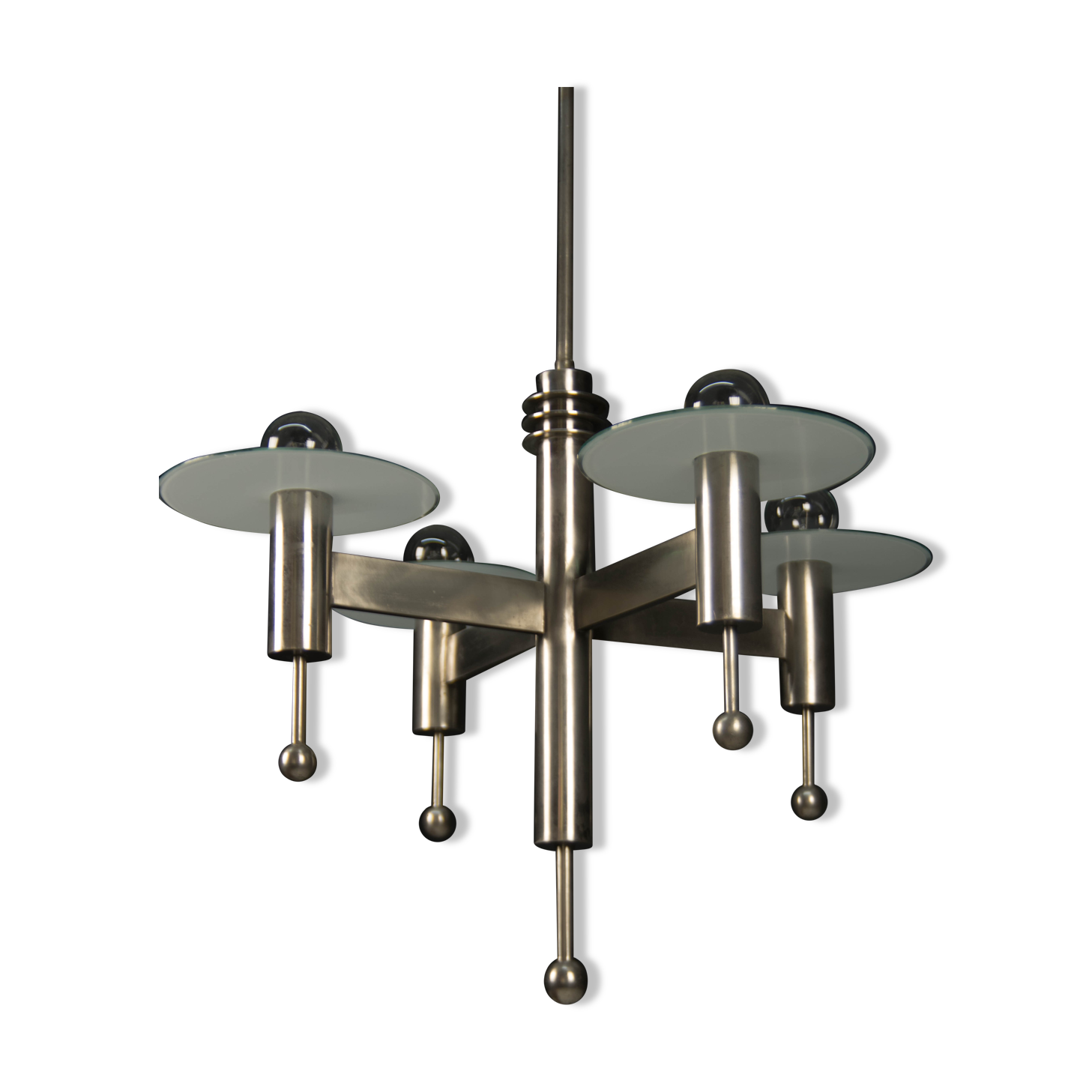 Art Deco or Bauhaus Nickel-plated 4-flamming chandelier, 1920s
