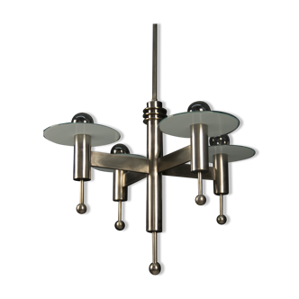 Art Deco or Bauhaus Nickel-plated 4-flamming chandelier, 1920s