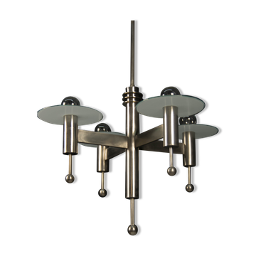 Art Deco or Bauhaus Nickel-plated 4-flamming chandelier, 1920s