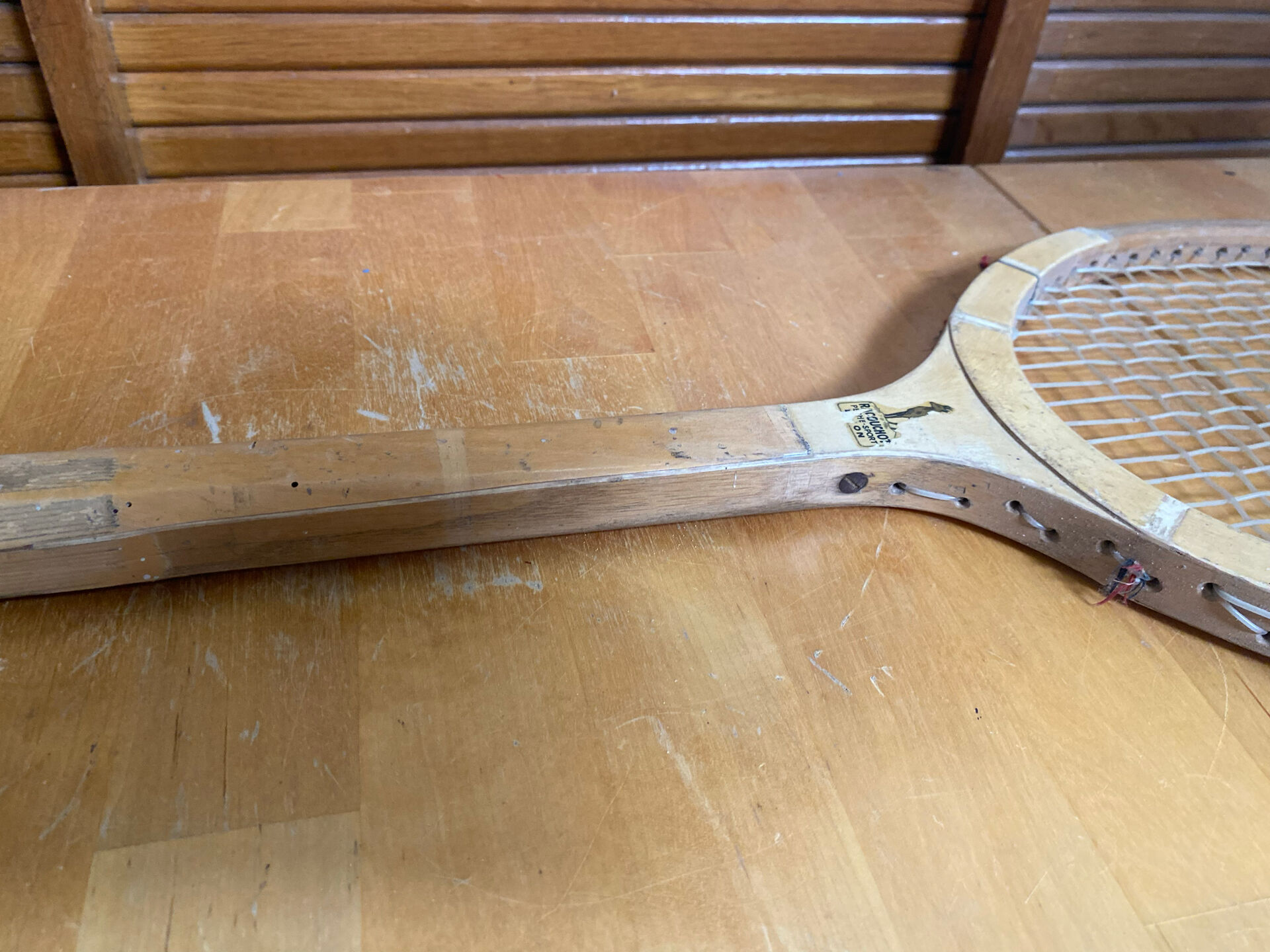 Vintage wooden tennis racket challenge sport