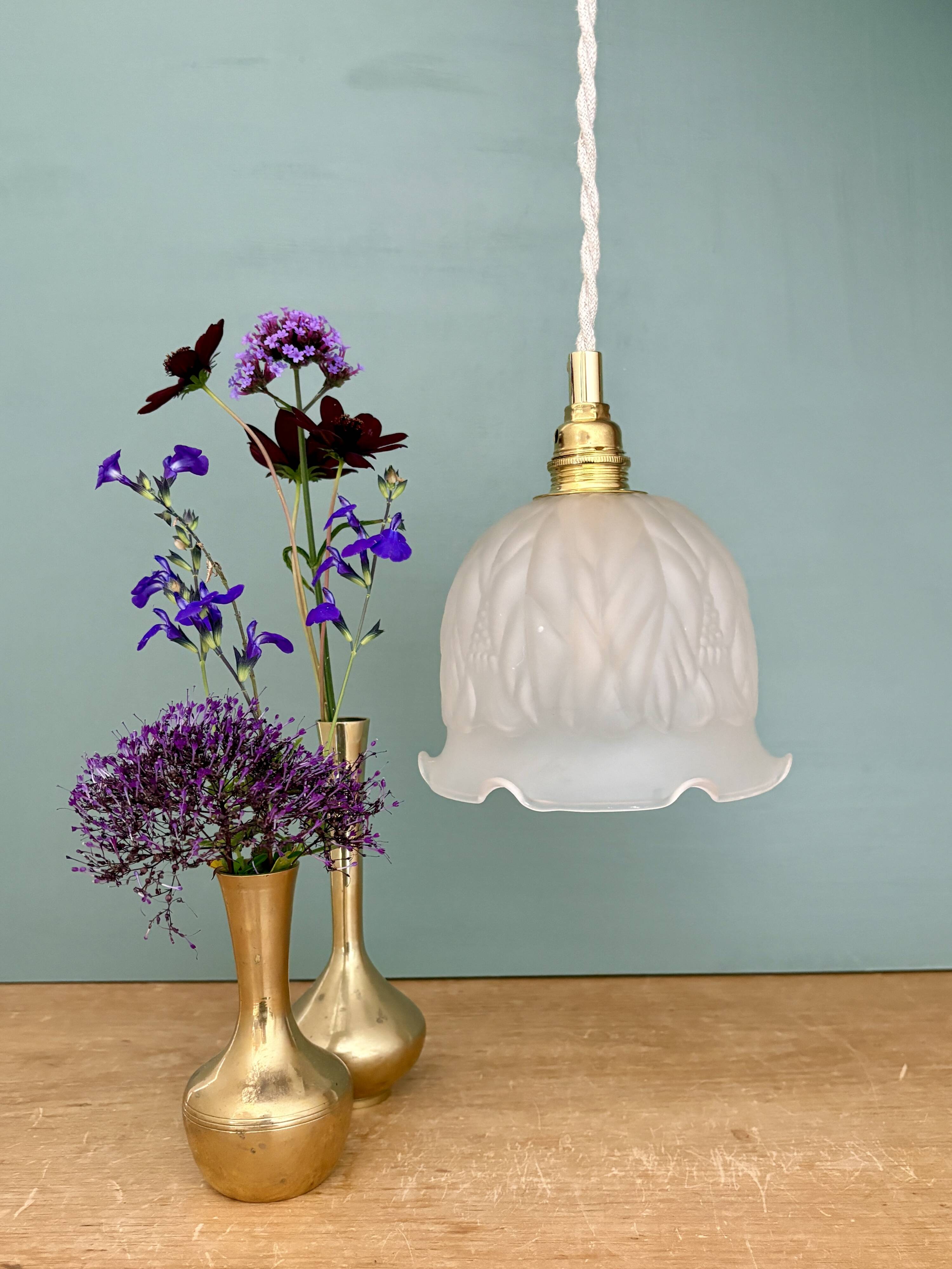Vintage frosted glass tulip pendant light