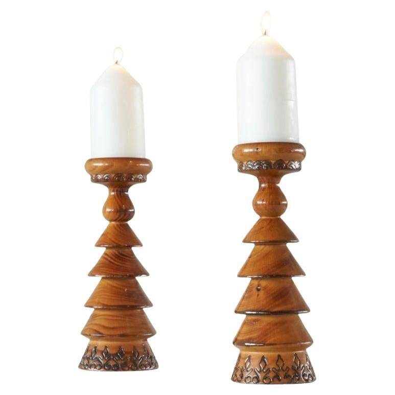 Pair of Scandinavian lacquered wooden candle holders