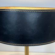 Black Quilted Leather Table Lamp and Golden Brass. French Craftsmanship.