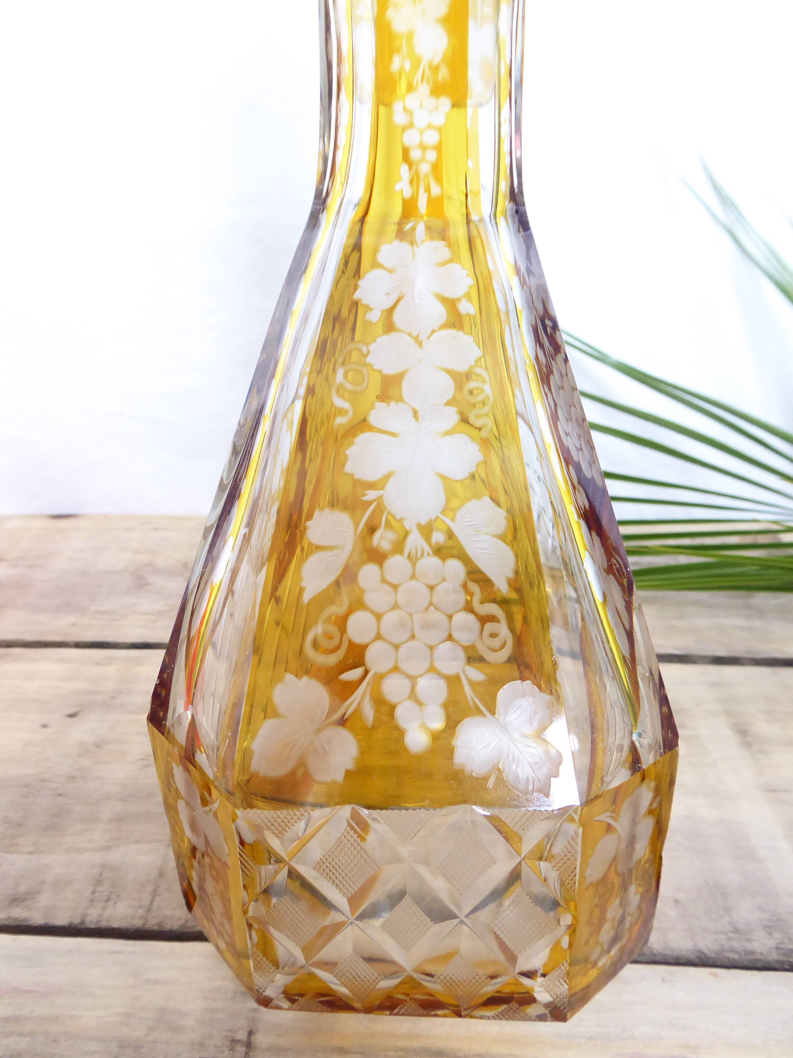 Engraved and cut crystal decanter