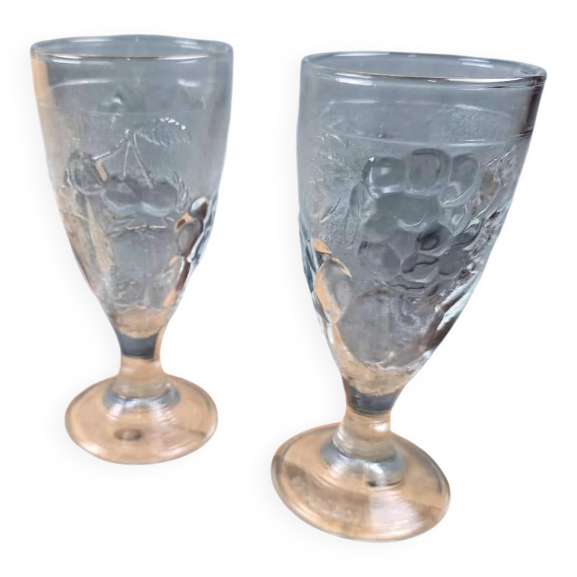 Set of 2 vintage ice cream bowls CODEC with relief fruit design – Moulded glass