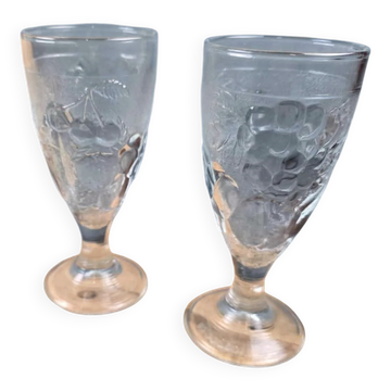Set of 2 vintage ice cream bowls CODEC with relief fruit design – Moulded glass