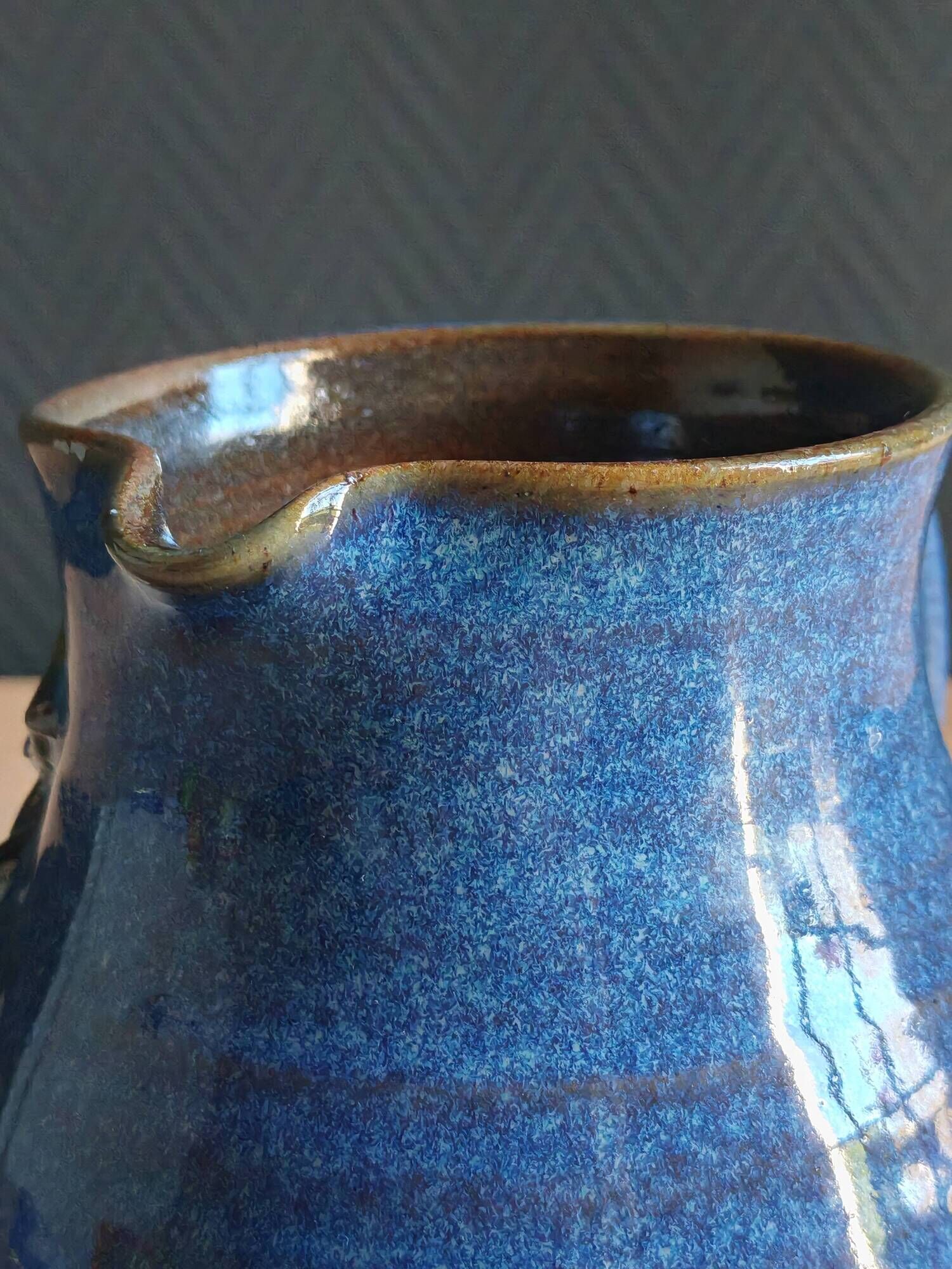 Vintage Blue Stoneware Jug with Grape Cluster Pattern, Ceramic Vase