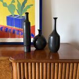 Mid-century set of 3 black bucchero ceramic vases, Sebastiani Italy 1960s