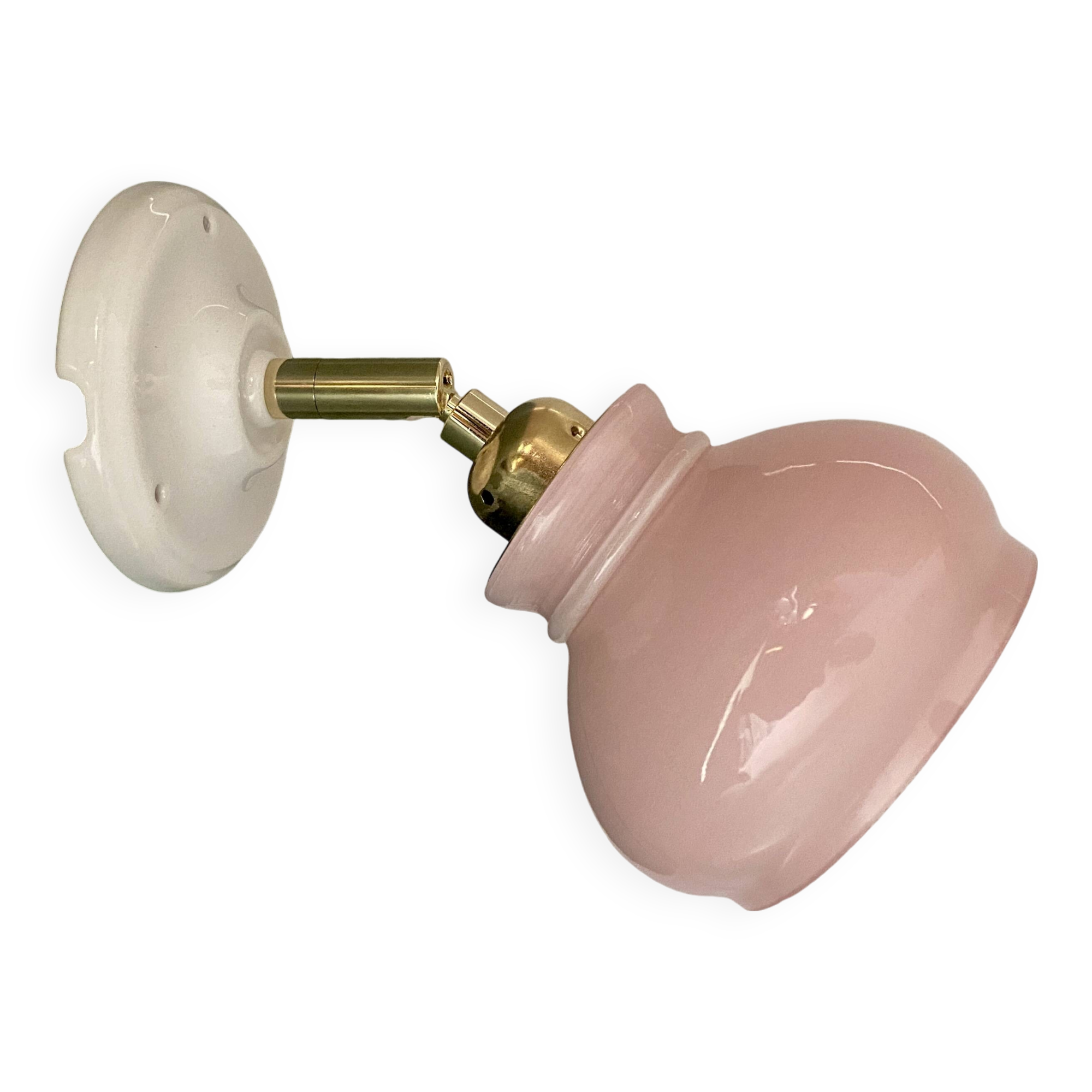 Applique abat-jour vintage en opaline rose.