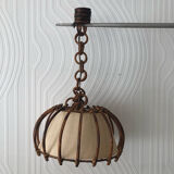 Vintage rattan pendant lamp with paper lampshade