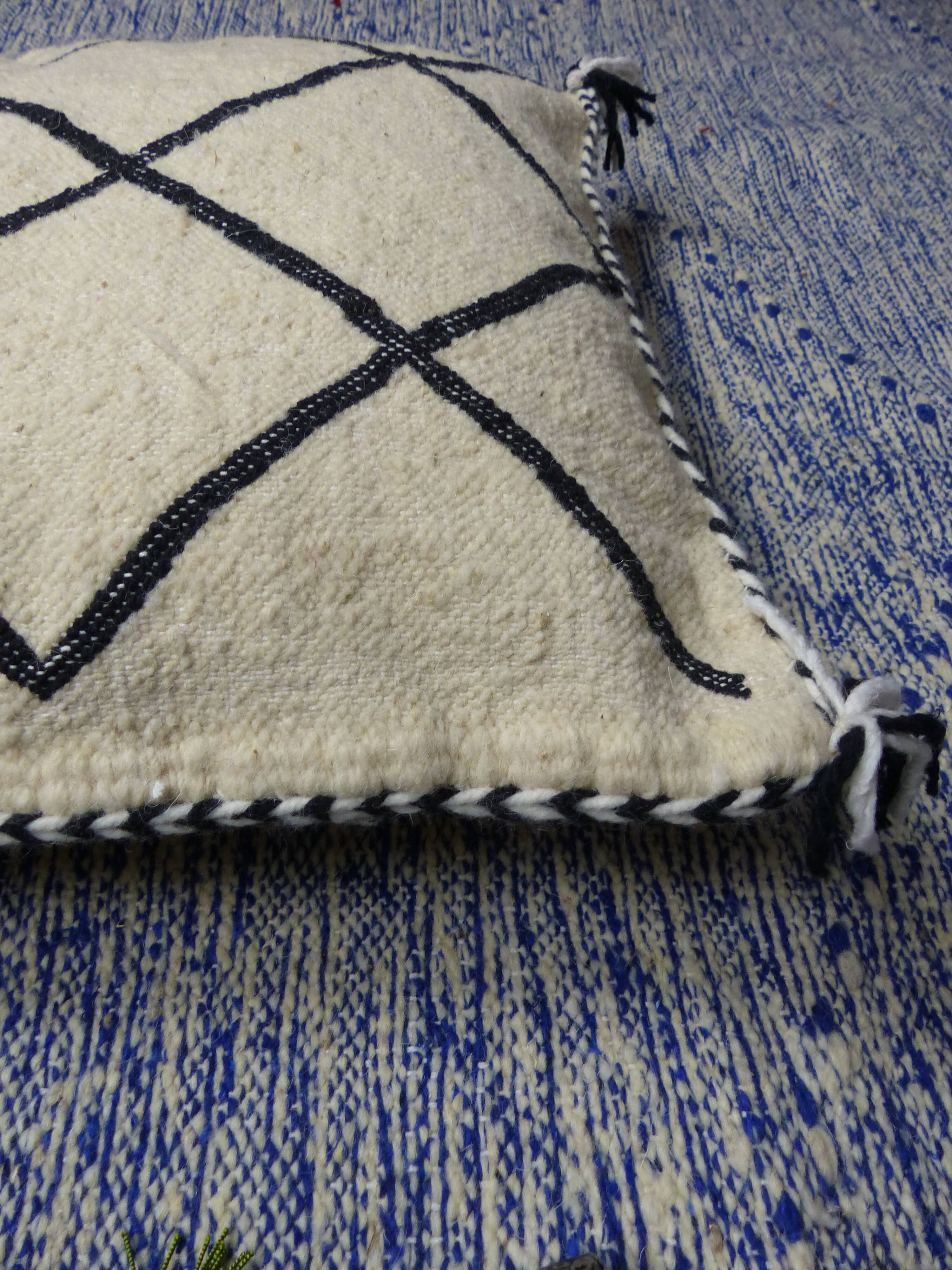 White and black Kilim Berber cushion
