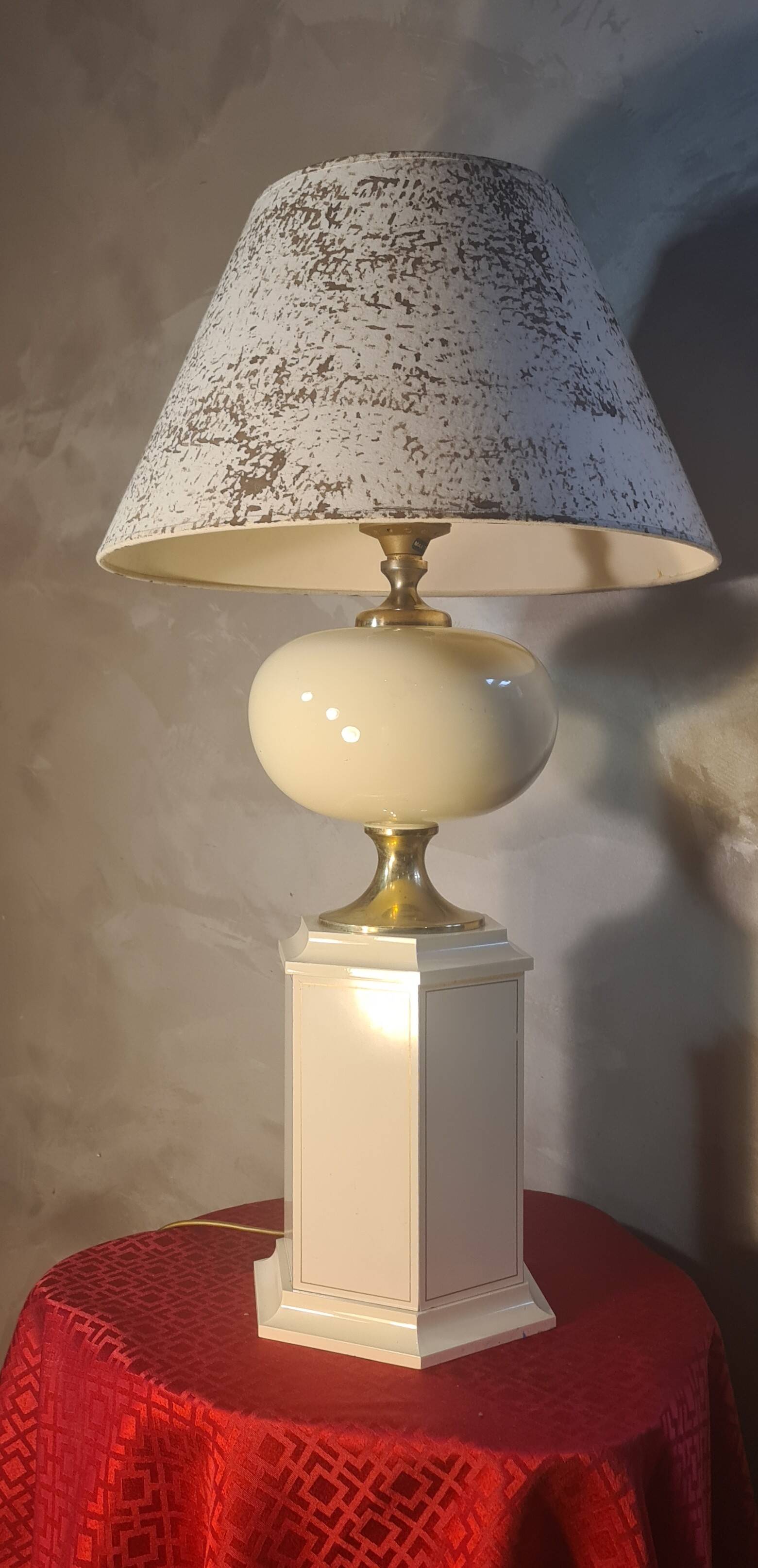 Living room lamp from Maison Dauphin 1970 to 80 cream hand-painted lampshade