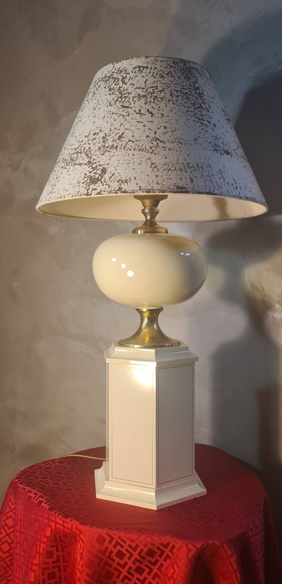 Living room lamp from Maison Dauphin 1970 to 80 cream hand-painted lampshade