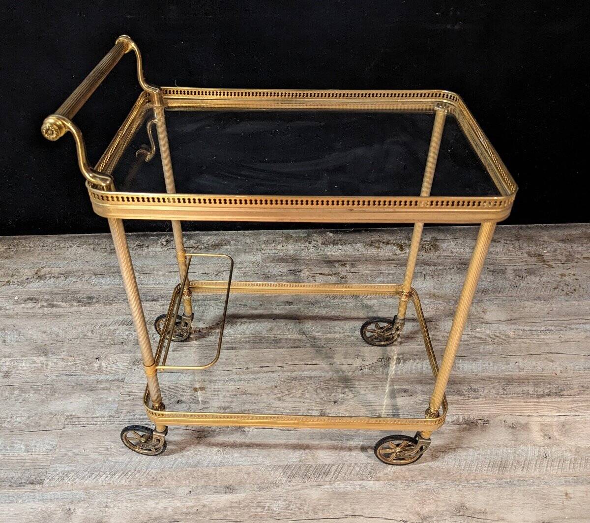 Serving trolley in brass and gilt bronze, 1970s