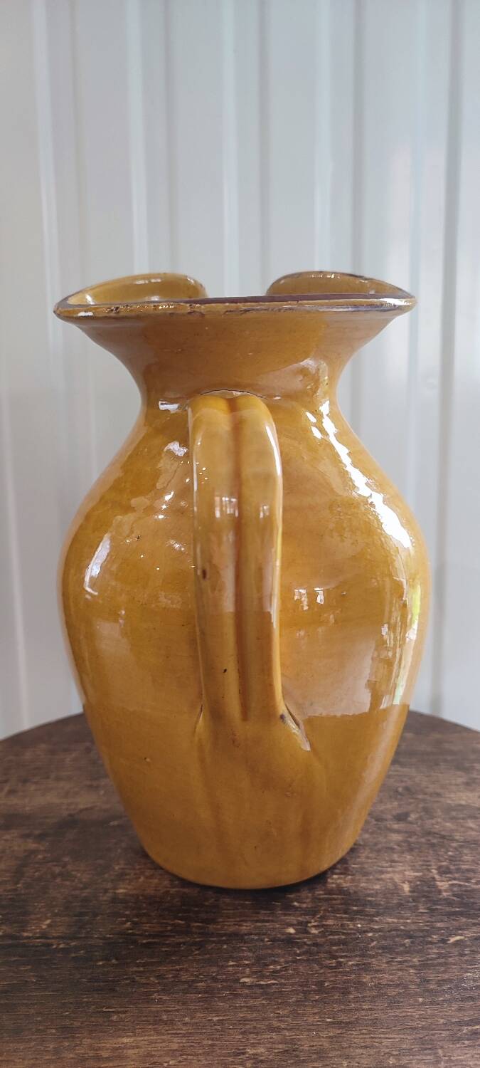 Large vintage enamelled terracotta pitcher