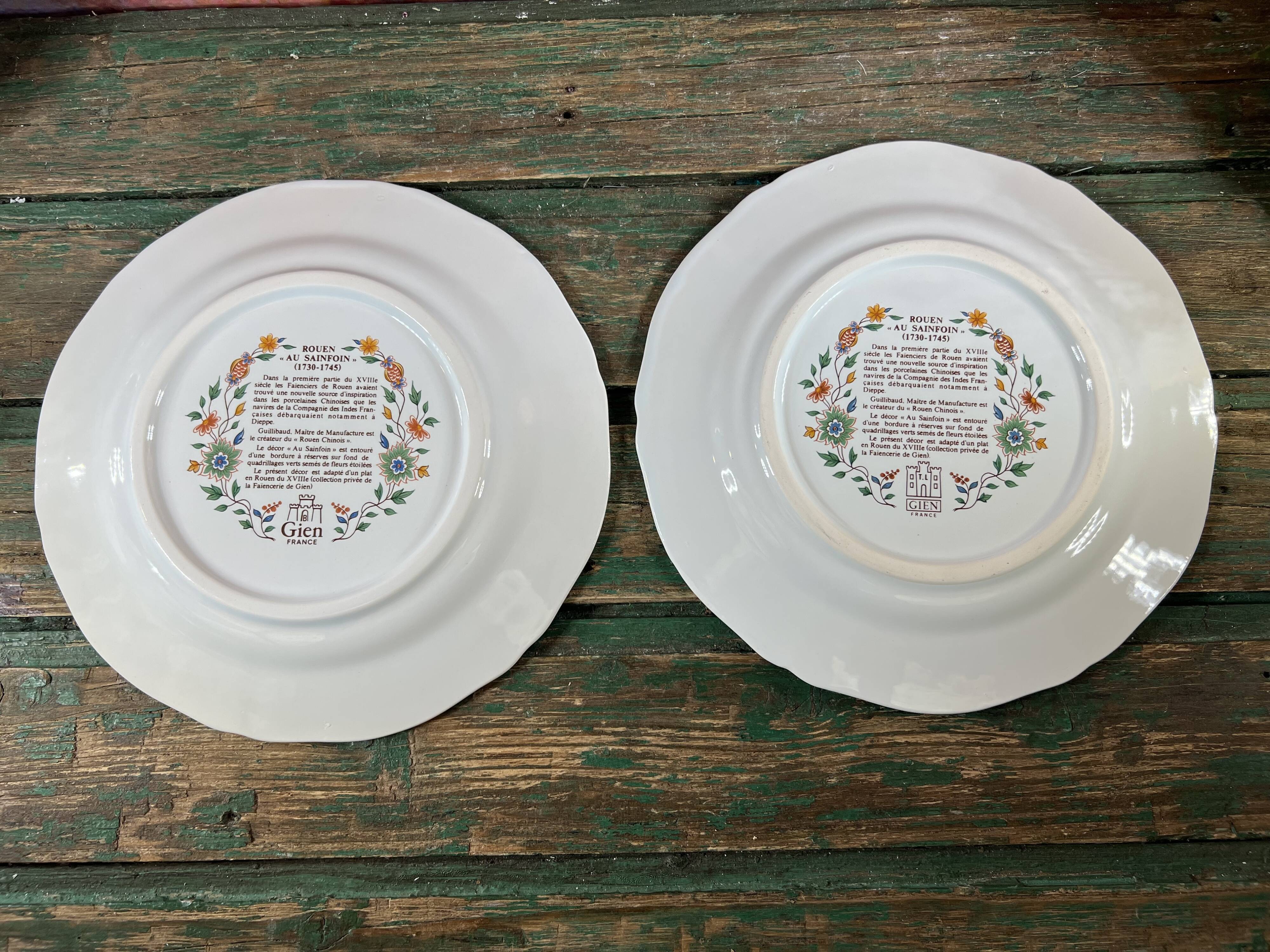 2 plates dessert Gien décor Rouen Sainfoin fleur