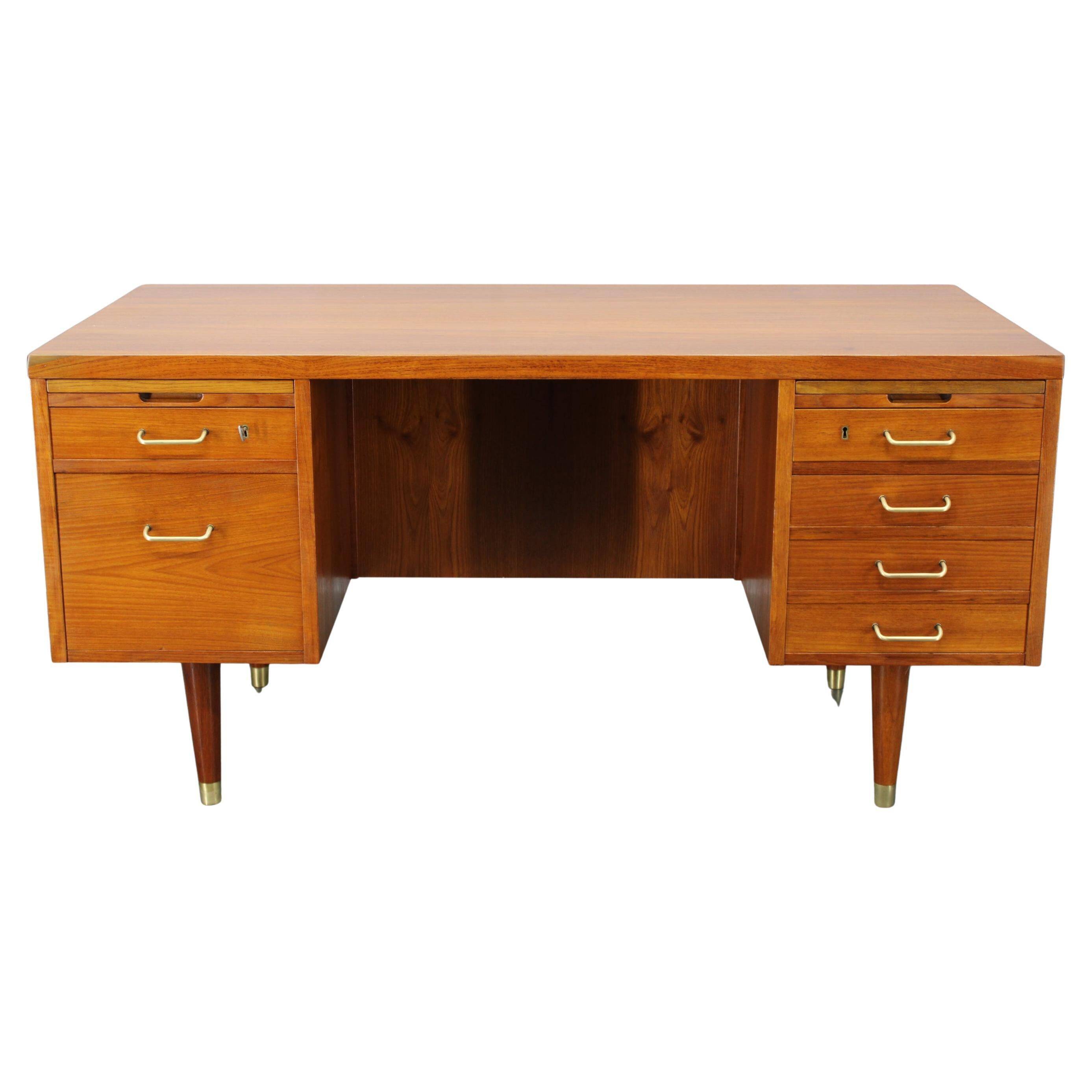 Mid-century Danish teak writing desk with brass details, 1960s