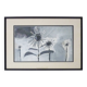 Framed painting with gray flower decor.