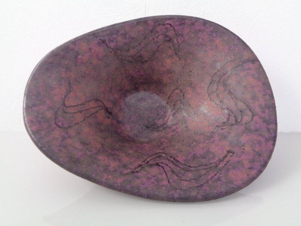 Large Purple & Black 704 Ruscha Art Ceramic Bowl, Germany, 1960s