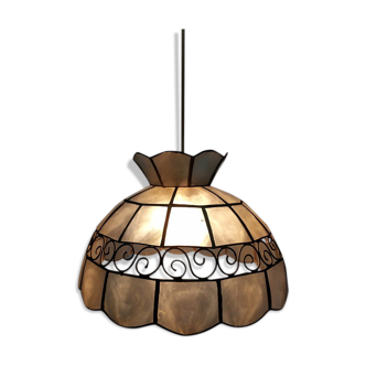 Suspension lampshade light light Nacre brass old vintage 30 cm