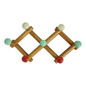 Wall-mounted coat rack, accordion, with 8 hooks, 50s-60s