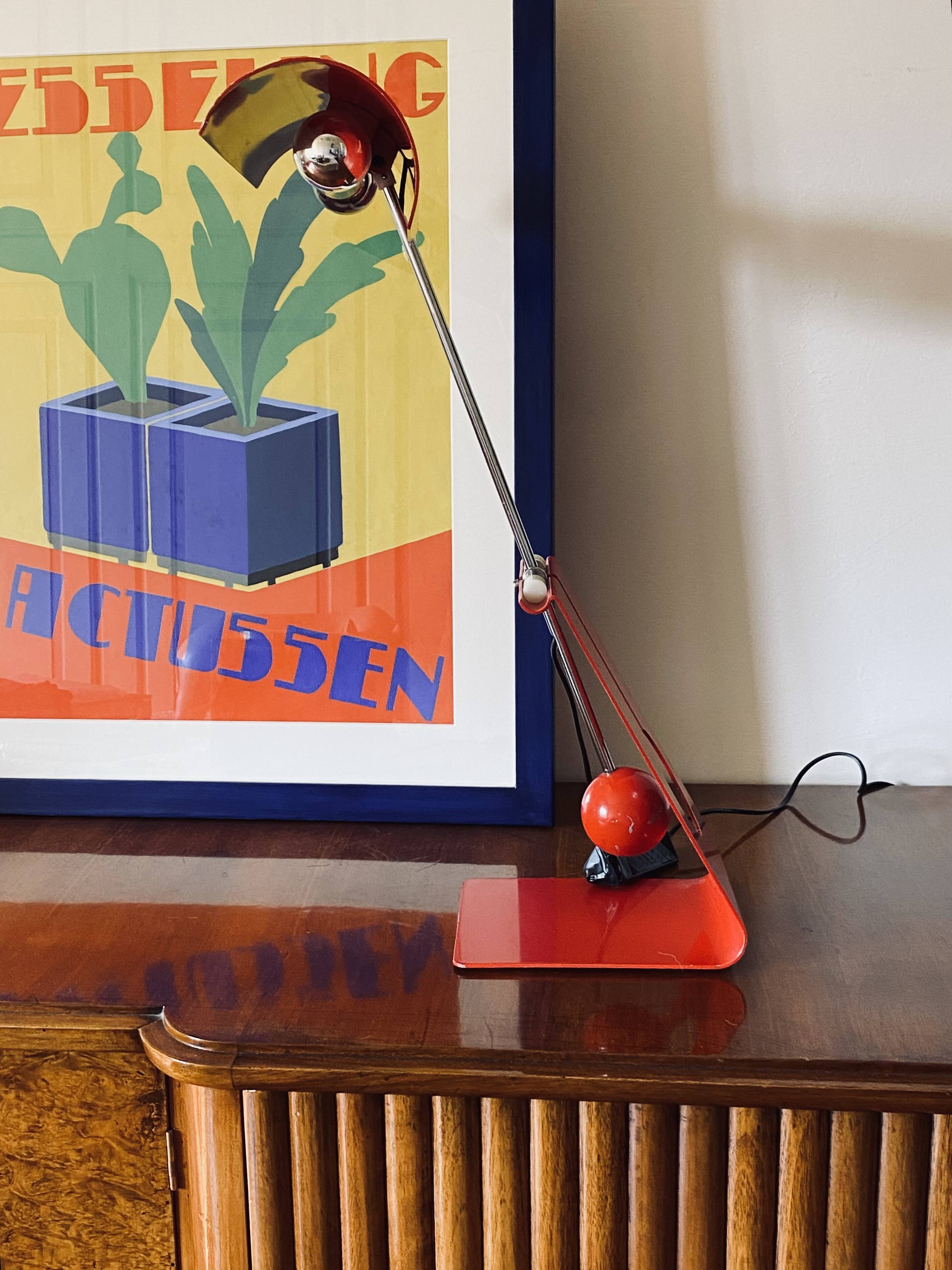 Mauro Martini, red 'Picchio' woodpecker table lamp, F.lli Martini Italy 1970s