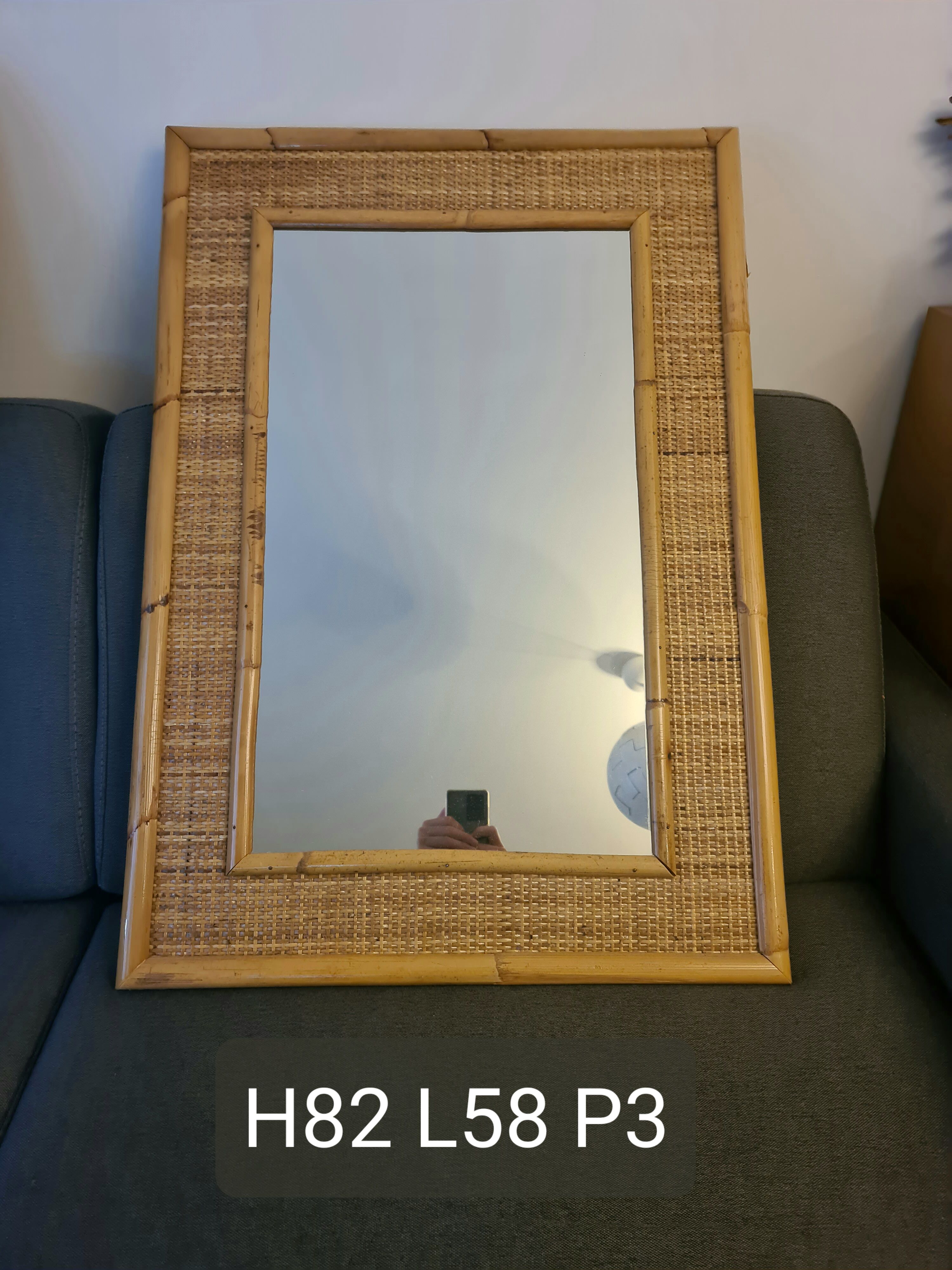 Vintage Mirror Dal Vera Bamboo Rattan 1970