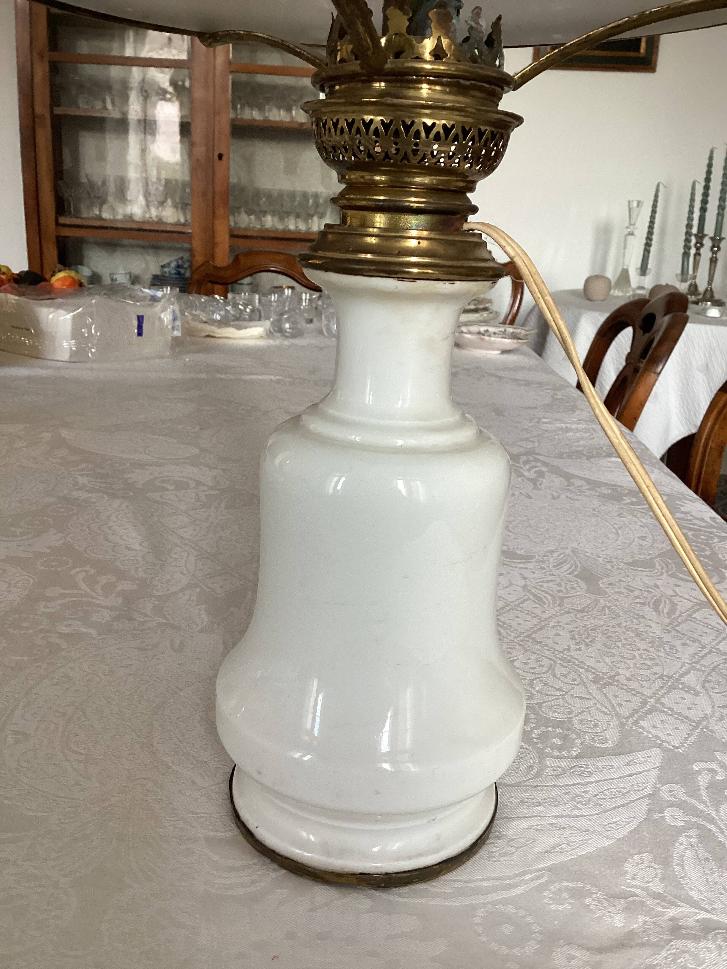 White opaline oil lamp mounted
