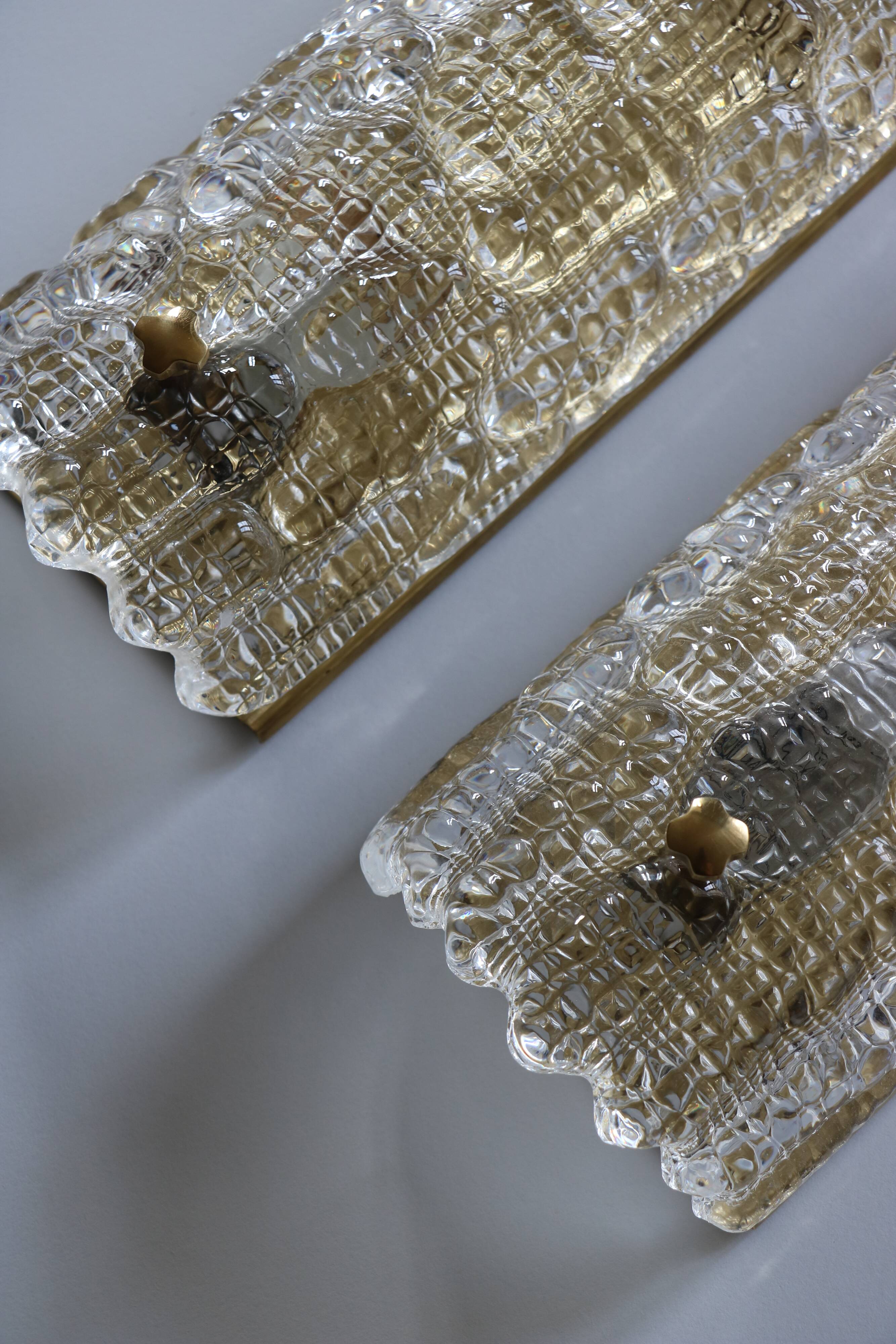 Pair of glass and brass sconces by Carl Fagerlund for Orrefors, 1960