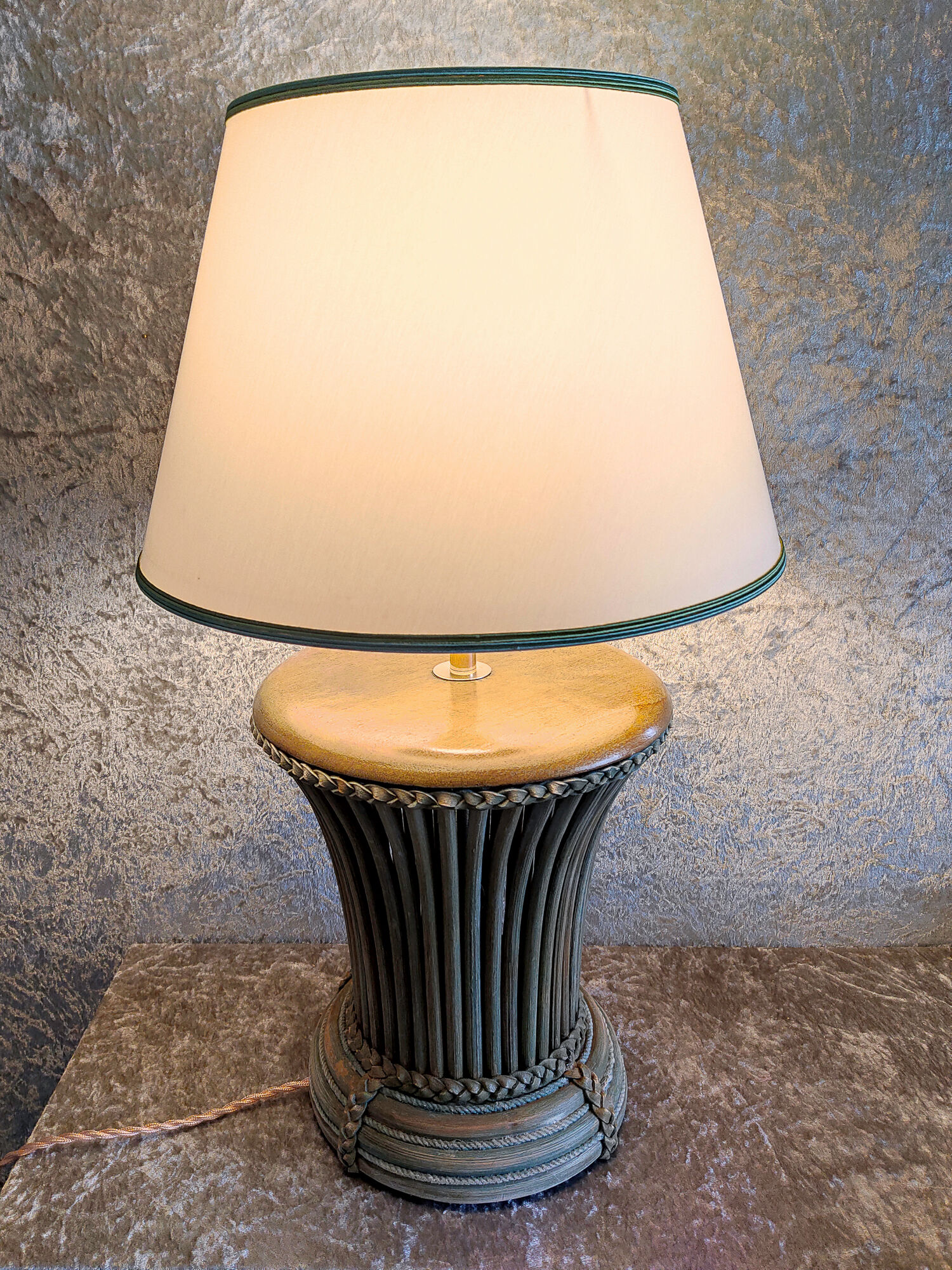 Wooden lamp and rattan