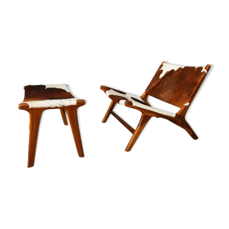 Chair in cowhide with ottoman inspiration Norwegian